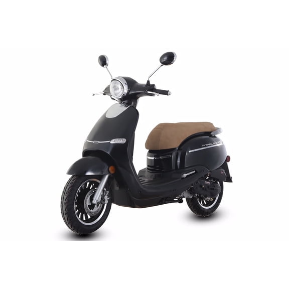 Trailmaster Turino 50, 49.6cc Gas Powered Scooter, Automatic CVT, Electric & Kick Start, LED Lights, 12-Inch Rims (Pre-Assembled, Black)
