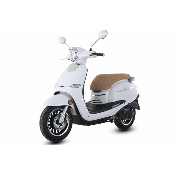 Trailmaster Turino 50, 49.6cc Gas Powered Scooter, Automatic CVT, Electric & Kick Start, LED Lights, 12-Inch Rims (Pre-Assembled, White)