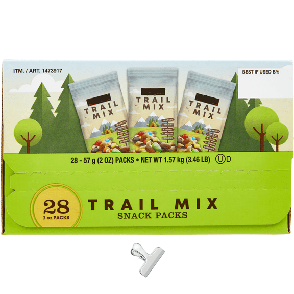Trailmix Individual Packs Mixed Nuts - Trail Mix with Chocolate Mixed Nuts Snack Packs 2 Oz, 28 Ct With A Scooply Bag Clip