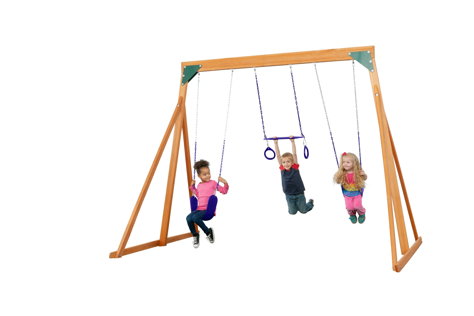 Trailside Cedar Swingset with Belt Swings and Trapeze Bar, All Wood