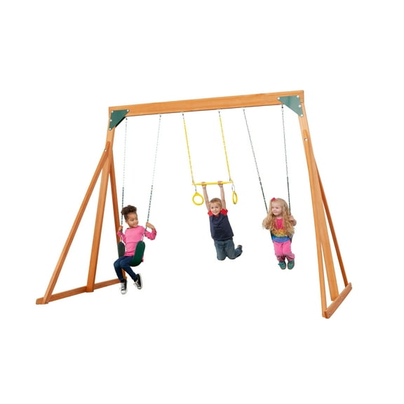 Trailside Cedar Swingset with Belt Swings and Trapeze Bar, All Wood, Hardware, and Assembly Instructions Included