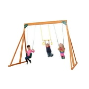 Trailside Cedar Swingset with Belt Swings and Trapeze Bar, All Wood, Hardware, and Assembly Instructions Included