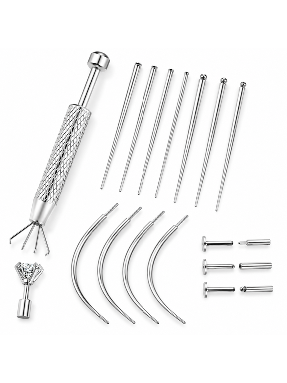 Piercing Taper Ball Grabber Tool Changing Jewelry 316L Stainless Steel Flat Back Earrings Piercing Threader Assistant Applicator Tool Threadless Insertion Pin Thread Body Piercing