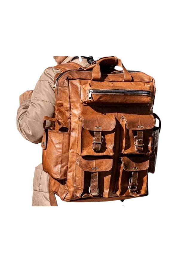 Vintage Goat Leather Backpack Handmade 18 Travel Rucksack