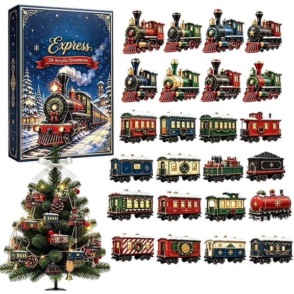 Train Advent Calendar, 24 Day Christmas Countdown with Acrylic Ornaments