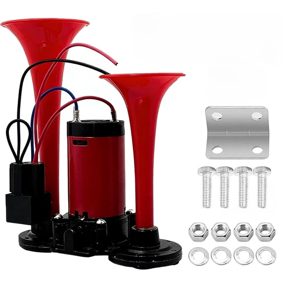 Train Air Horn for Truck Car, Super Loud Train Electric Horn Kit with Air Compressor, 12V/24V Dual Trumpet Air Horn for Truck, Car, SUV, Boat, Waterproof & Easy Install
