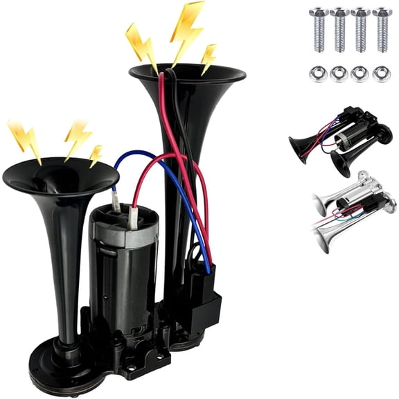 Train Air Horn for Truck Car,12/24V Universal Car Horns Kit with Compressor, Super Loud Dual Electric Train Horns Kit Air Horn