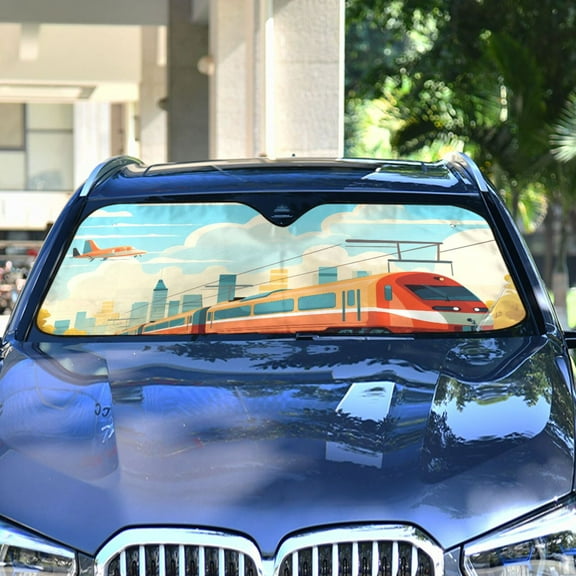 Train Airplane Sky Automotive Front Car Windshield Sun Shade Reflector Foldable for Front Fit for Cars Truck SUVs