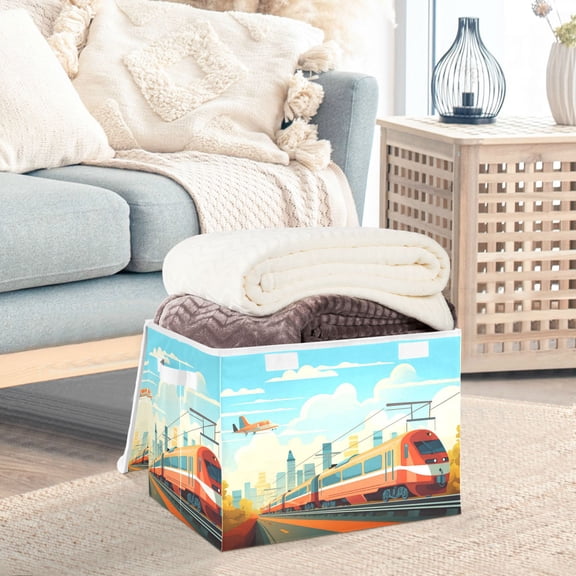 Train Airplane Sky Storage Basket Foldable Laundry Basket Shelf Kids Toy Storage Container Organizer with Handles