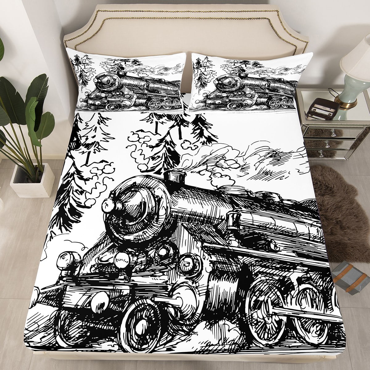 Train Bed Sheets Steam Tain Bedding Set for Toddler Kids Teenagers