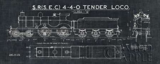 Train Blueprint II Black Canvas Art - Wild Apple Portfolio (10 x 20)