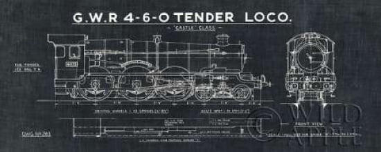 Train Blueprint III Black Canvas Art - Wild Apple Portfolio (10 x 20)
