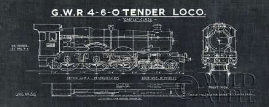 Train Blueprint III Black Canvas Art - Wild Apple Portfolio (24 x 48)