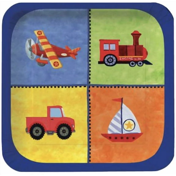 Train Boat Truck Plane 7 Inch Square Paper Plates 8 Pack Boy Birthday Party