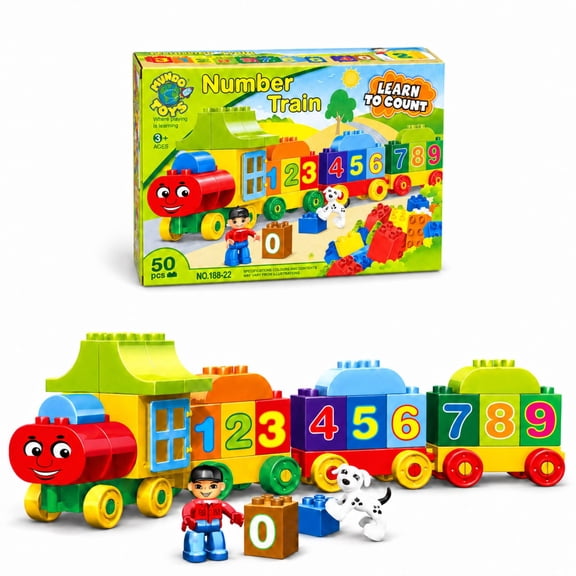 Mundo Toys Number Train Building Blocks Set, 50 Pieces, Counting Toy for Kids Ages 3+