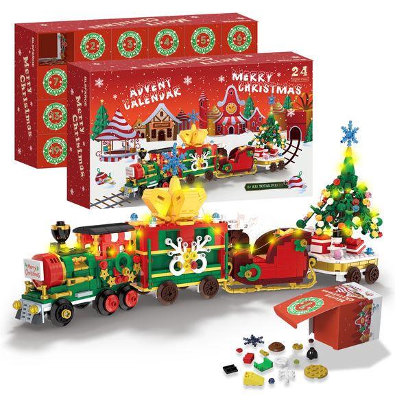 Train Building Blocks Set, Surprise Train Toy Building Blocks Kits, Train with LED Light, for Thanksgiving Xmas Gifts for Adults Men Women, Boys, Girls