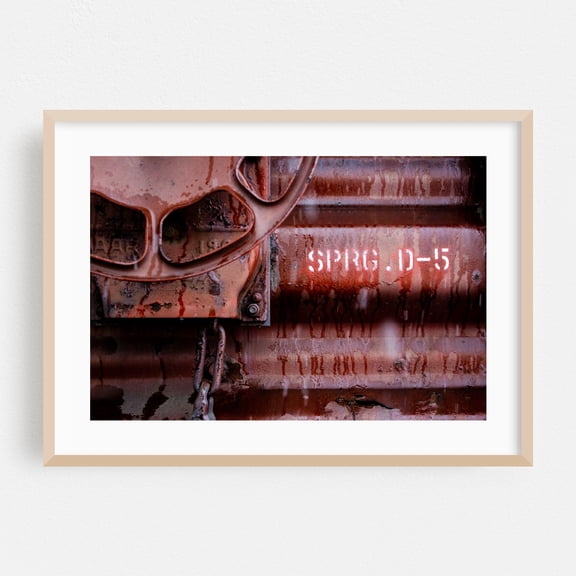 Train Car Close Up - Halifax Nova Scotia Canada Photography Rustic Industrial Vintage Abstract Minimalist Art Deco Oak Framed Wall Art Print 16 x 24 inches