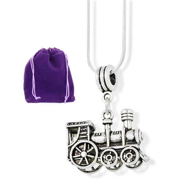 Train Charm Necklace | Train Pendant on a 22 inch Stainless Steel Snake Chain Necklace for Train Lover Gifts and Gifts for Train Lovers Great for Train Party Favors and Train Birthday Decorations