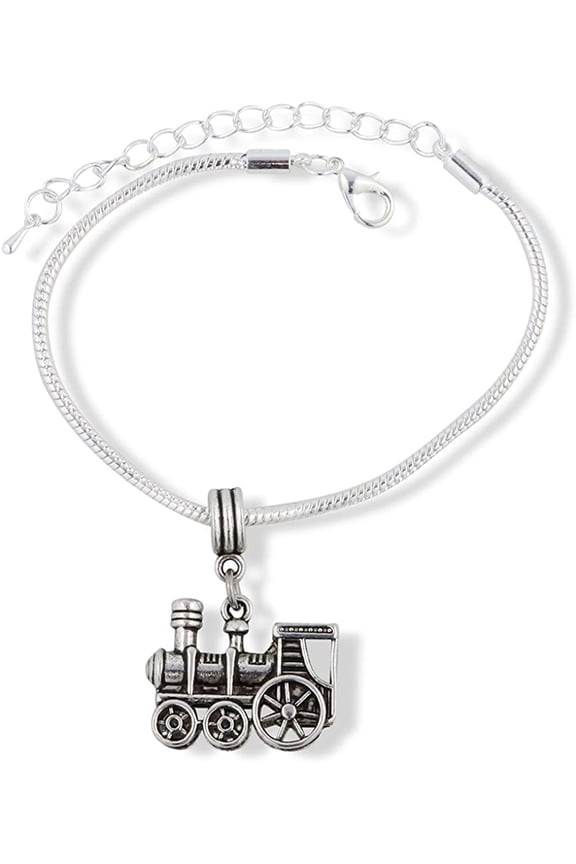 Train Charm | Steam Engine Train Stainless Steel Snake Chain Charm Bracelet