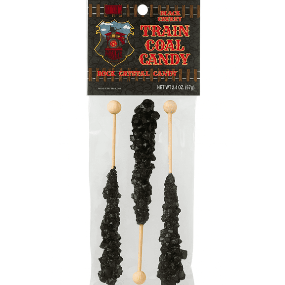 Train Coal Candy Black Cherry Rock Crystal Sticks, 3 Count, 2.4 Oz