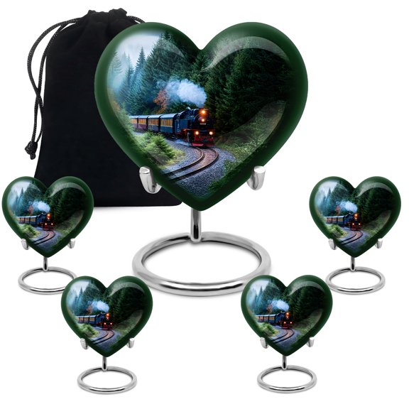 Train Cremation Urns for Human Ashes 8 Inch & 3 Inch - Green Funeral Urn for Adult Husb & and Wife