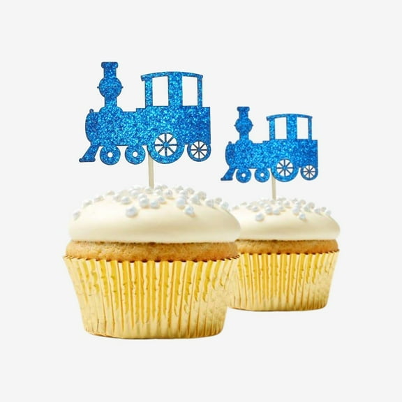 Train Cupcake Topper 12 pieces per Pack Cupcake Topper Decoration Card Stock Blue