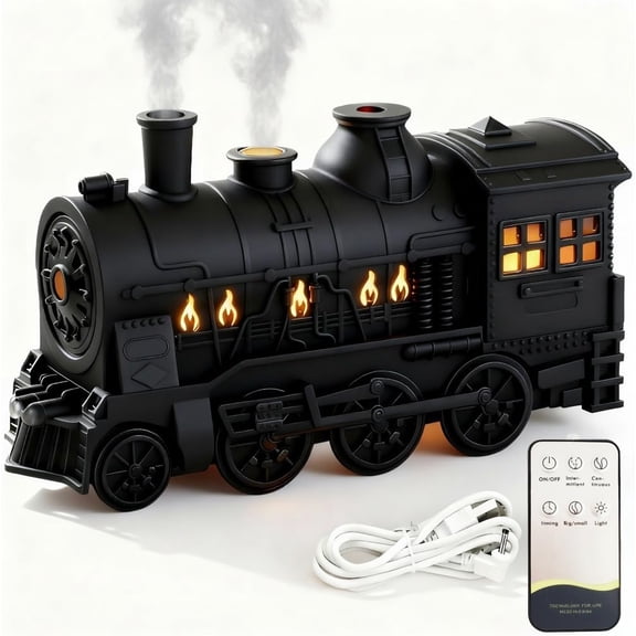 Train Diffuser, 300ml Vintage Steam Train Essential Oil Diffuser with Dual Mist Modes, 2-Color LED Light, Ultra Quiet Aromatherapy Humidifier with Timer & Auto Shut-Off