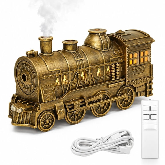 Train Diffuser, 300ml Vintage Steam Train Essential Oil Diffuser with Remote Control, LED Light & Timer, Copper