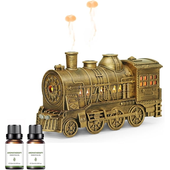 Train Diffusers for Essential Oils 300ml, Ultrasonic Aroma Diffuser with 2 Mist Modes, 4 LED Light Settings, Auto Shut-Off, and 2 Essential Oils for Bedroom, Office, and Desk Decor