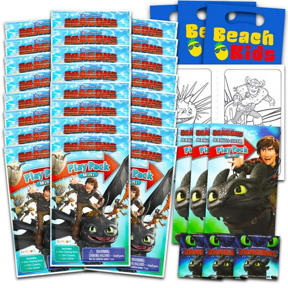 How To Train Your Dragon Mini Party Favors Set - Bundle with 24 HTTYD Play Packs with Coloring Pages, Stickers, More | How to Train Your Dragon Party Supplies