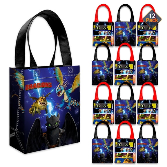 How to Train Your Dragon Party Favor Bags Set 12 Pack 8" Goodie Bags for Kids Bulk Reusable Mini Totes | How to Train Your Dragon Birthday Party Supplies