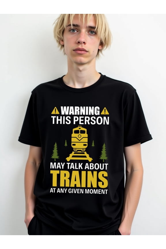 Train Enthusiast Warning Tee Men t-shirts black short elegant Fashionable, printed, machine washable Casual Unisex Shirt Cotton tshirts