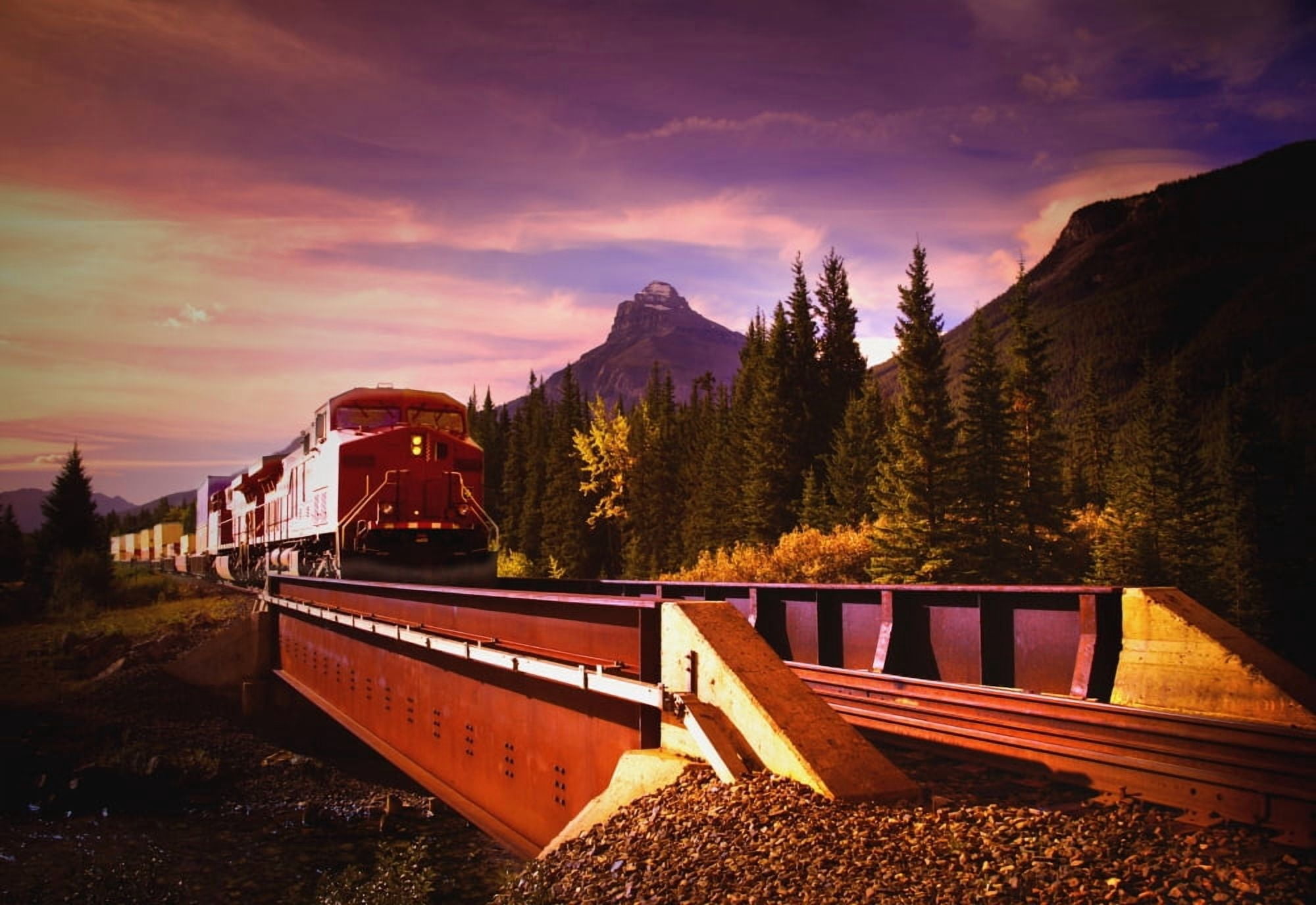 Train Going Over A Bridge Banff National Park Alberta Canada Canvas Art - Darren Greenwood Design Pics (34 x 22)