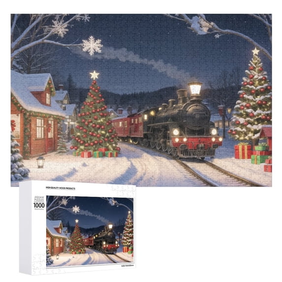 Train Holiday,Christmas Festival 1000 Piece Jigsaw Puzzle for Adults Challenging Puzzle Perfect for Game Nights - A001