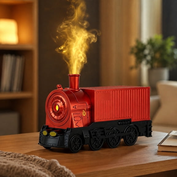 Train Humidifier Diffuser, 300ml Retro Steam Train Mist Humidifier Quiet Aromatherapy Diffuser with Night Light for Bedroom Desk