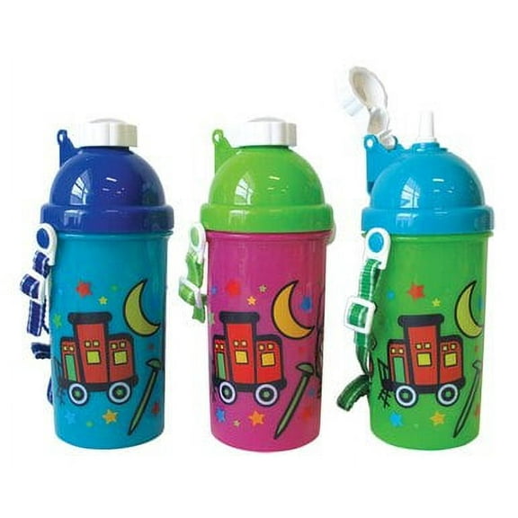 Train Icons Pop-Up Straw Bottle with Strap