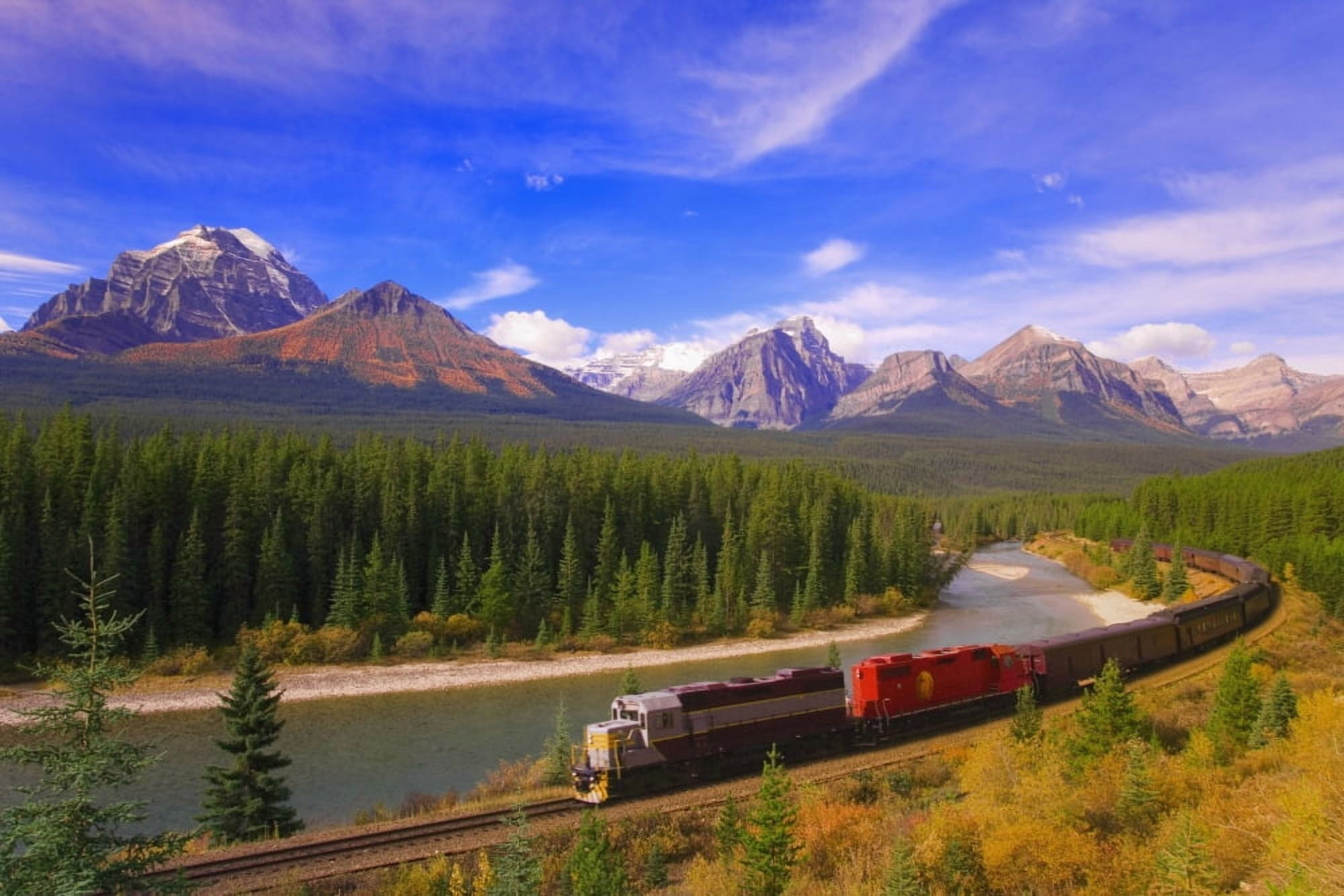 Train In Banff National Park Canvas Art - Carson Ganci Design Pics (19 x 12)
