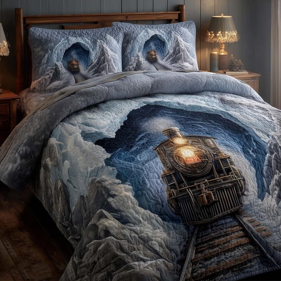 Train Journey Blue 3-Piece Quilted Bedding Set - Walmart.com