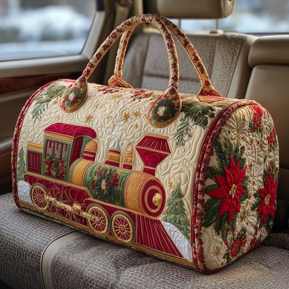 Train Journey Quilted Duffle Bag, Quited Travel Tote Bag, Quited Weekender Travel Bag, Carry On Duffle