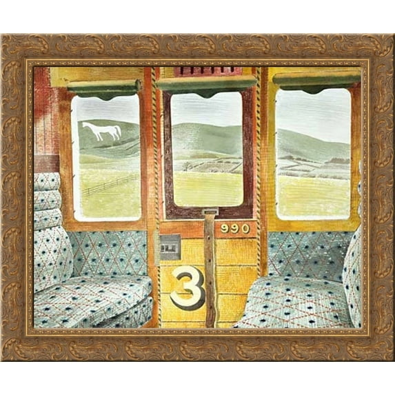 Train Landscape 24x20 Gold Ornate Wood Framed Canvas Art by Ravilious, Eric