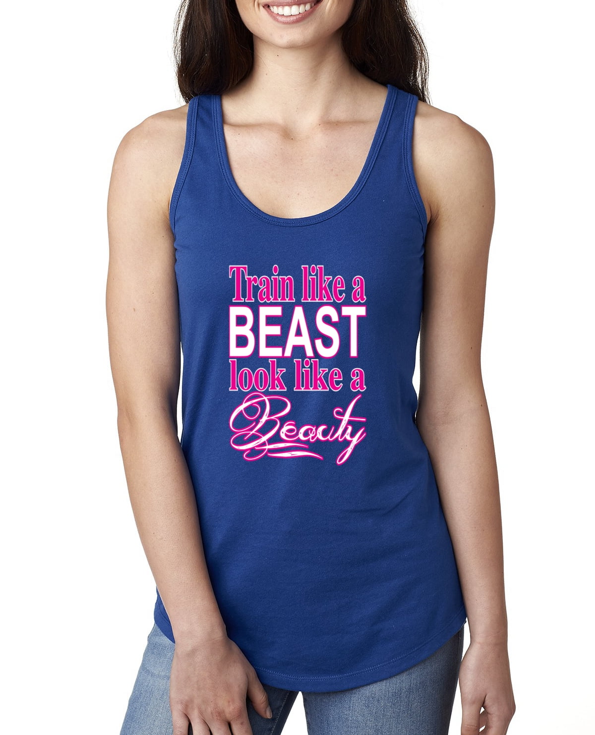 Train Like a Beast Look Like a Beauty Gym / Workout Ladies Racerback Tank  Top, Royal, Large