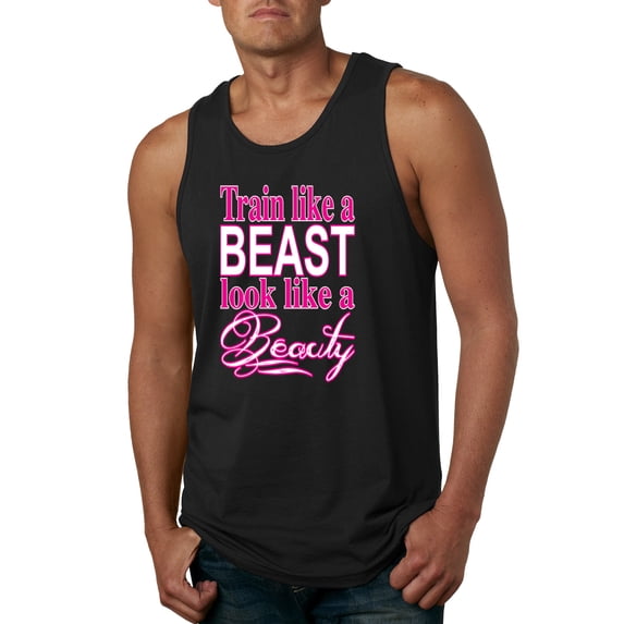 Train Like a Beast Look Like a Beauty Gym / Workout Mens Graphic Tank Top, Black, X-Large
