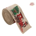 thumbnail image 1 of Train Linen Christmas Ribbon, 2.18 Yards x 2.48 Inches Wired Edge Decorative Ribbon for Bow Making, Gift Wrapping, Present Packaging, Xmas Tree, Wreath, Holiday Party, Crafts & Home Decor, 1 of 8