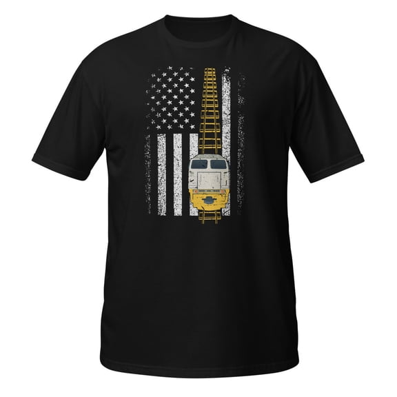 Train Locomotive Engine USA American Flag 4th of July Art Premium T-Shirt (Black, M)