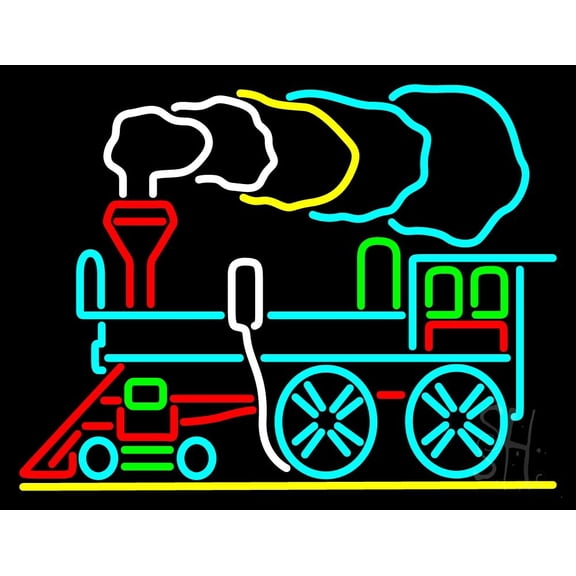 Train Logo LED Neon Sign 15 x 19 - inches, Black Square Cut Acrylic Backing, with Dimmer - Bright and Premium built indoor LED Neon Sign for Dcor, Travel agency, Storefront.