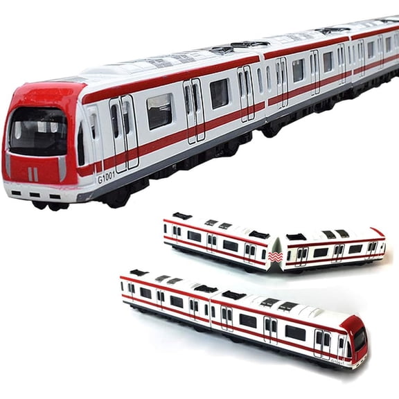 Train Modle, 4pcs Car Set Alloy City Rail Subway Train Model ,Red White 1/64 Scale Alloy Subway/ Car Model