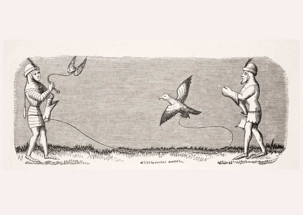How To Train A New Falcon 19Th Century Reproduction Of Miniature In 14Th Century Manuscript Of Livre Du Roy Modus Canvas Art - Ken Welsh Design Pics (34 x 24)