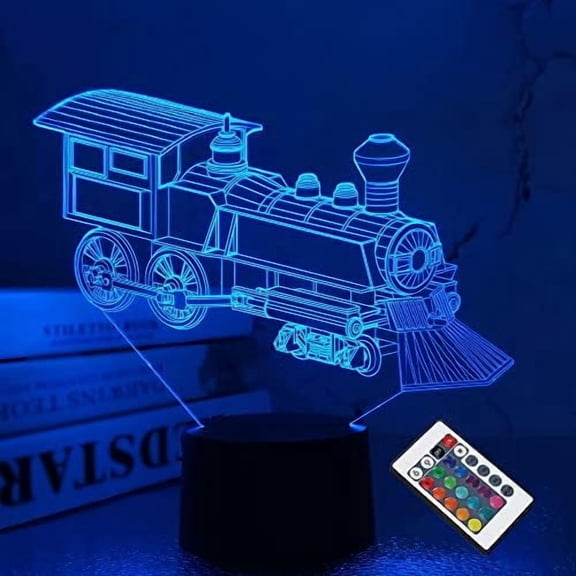 Train Night Light, 3D Illusion Lamp for Kids, 16 Colors Changing with Remote Control Dim Function, Creative Birthday Xmas Gifts for Kids Boys Bedroom Decor$$Home Decor, Kitchen, & Other