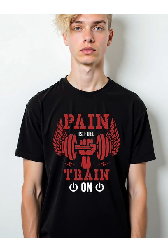 Train On: Pain is Fuel Men funny t shirts black gifts graphic tees Everyday and weekend wear Trendy Unisex Shirt Short Sleeve tshirts