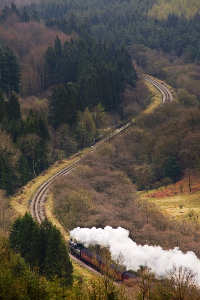 Train On Scenic Landscape Yorkshire England Canvas Art - John Short Design Pics (22 x 34)